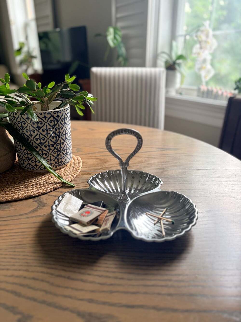 Vintage Irvinware Chrome Triple Shell Tid Bit Tray Serving Dish with Handle
